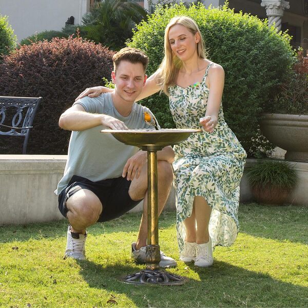 VIVOHOME Abreuvoir à Oiseaux en Polyrésine Légère de 71 cm de Hauteur en Cuivre Vieilli pour Extérieur de Jardin