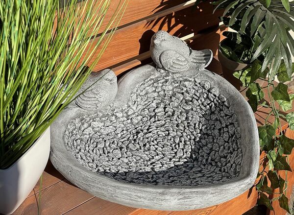 stoneandstyle Abreuvoir XL avec 2 oiseaux en pierre massive résistante au gel et à l'hiver 13 x 34 x 34 cm Multicolore