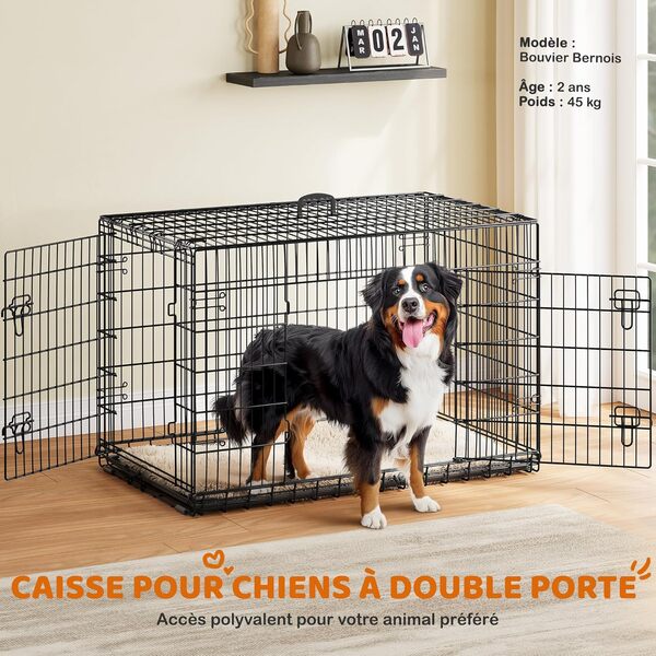 Yaheetech Cage pour Chien Pliable Caisse de Transport pour Chien en métal 120x70,5x78 cm Niche pour Chien Exterieur Interieur 2 Portes Verrouillables et Plateau Amovible Cage de Chiot