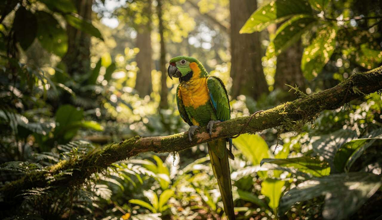 Pr&eacute;sence de l'amazone &agrave; joues vertes au parc de cl&egrave;res