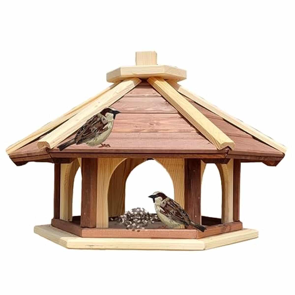 Avis sur la mangeoire hexagonale en bois pour oiseaux sauvages