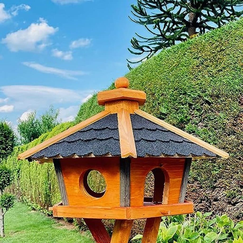 Test de la mangeoire DARLUX hexagonale en bois (taille XL, noir-marron)