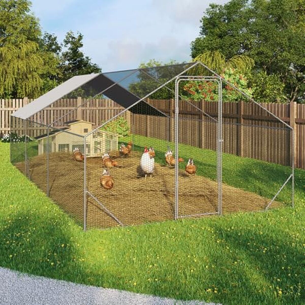 Test du poulailler IDMarket : enclos robuste de 18 m² en acier galvanisé